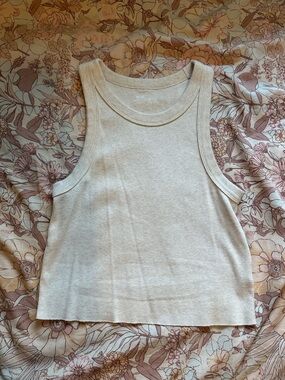 aerie Cream Ribbed Scoop Tank Top